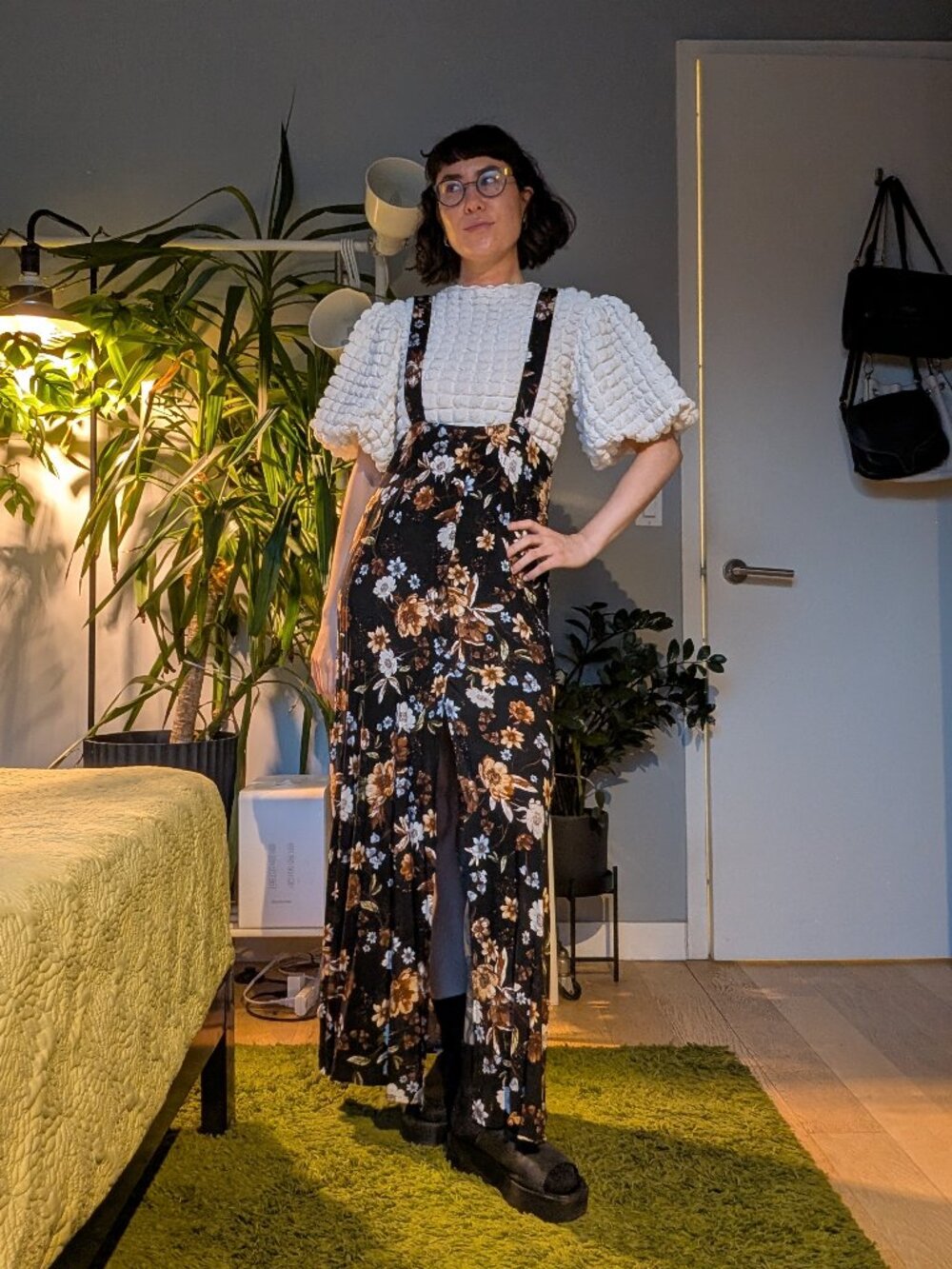 SAGE THE LABEL pinafore maxi dress in floral print, size S